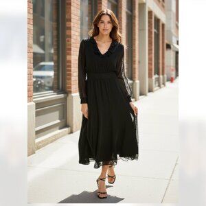 NWT $148 Nanette Nanette Lepore Madeline Clip Dot Midi Dress Black SZ-8